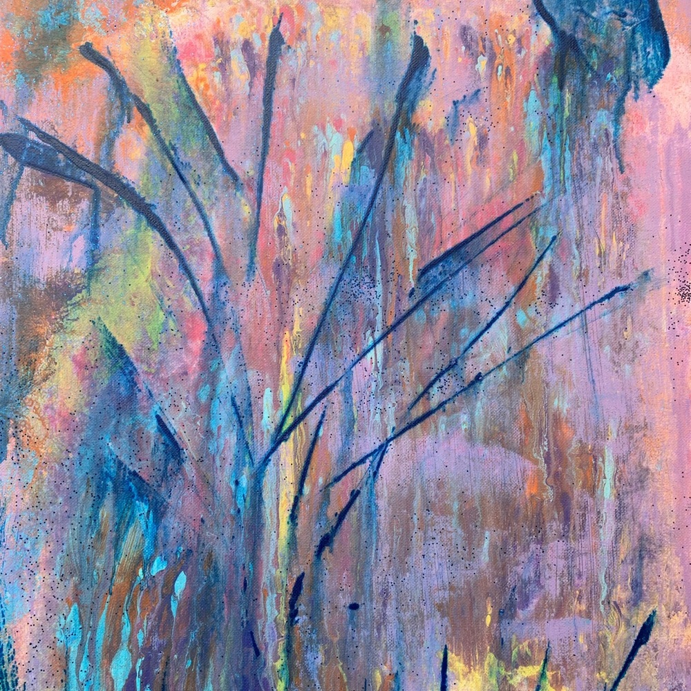 “Moon in The Branches,” mixed media on canvas.